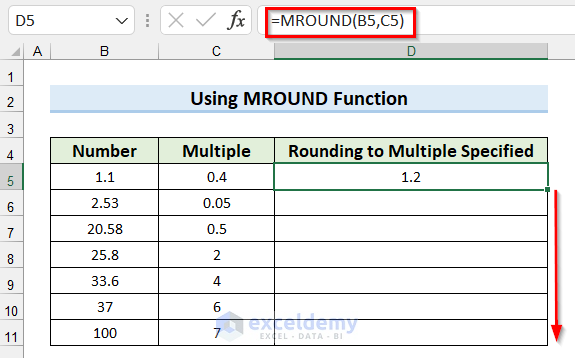Dragging Fill Handle to Copy All Types of Round Functions in Excel