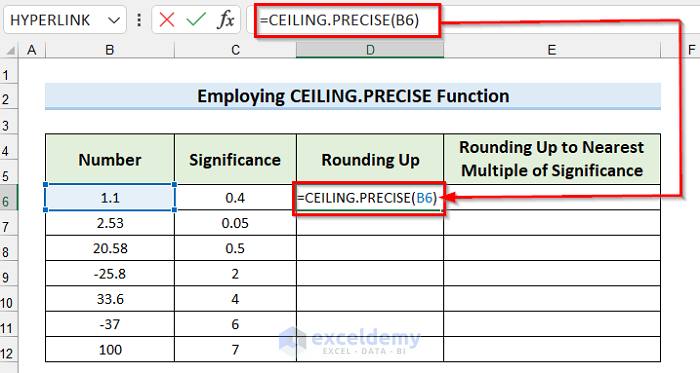 Employing CEILING.PRECISE Function