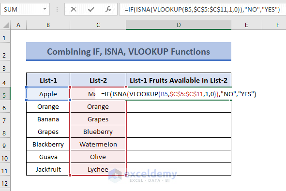 IF,ISNA & VLOOKUP functions to Compare Two Columns in Excel
