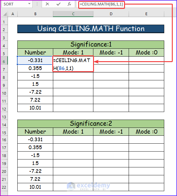 How to Use CEILING.MATH and FLOOR.MATH Functions in Excel