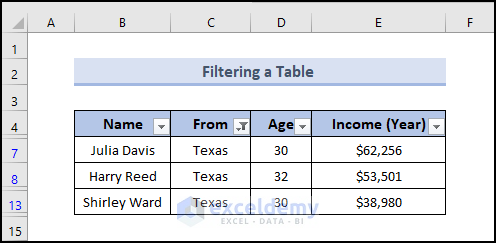 filtering a Table with Excel VBA for reference purpose