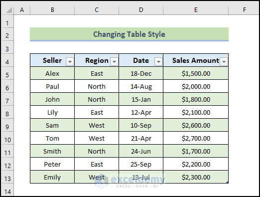 change table style to Reference a Table with Excel VBA 