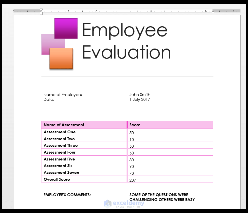 Employee Evaluation Data in MS Word