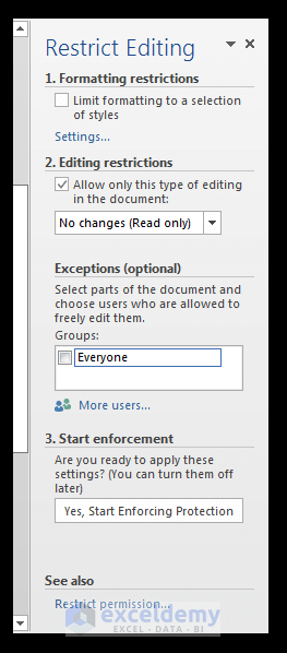 Restrict Editing in MS Word