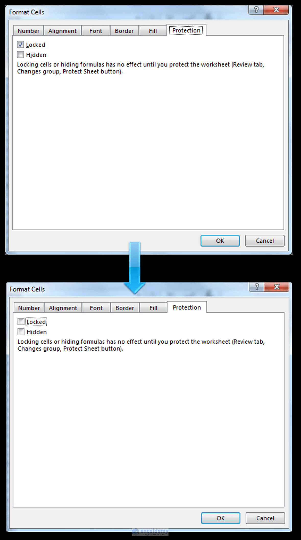 Format Cells Dialog, Protection Tab