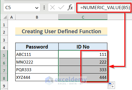 Using User Defined Function to get numeric part from alphanumeric string