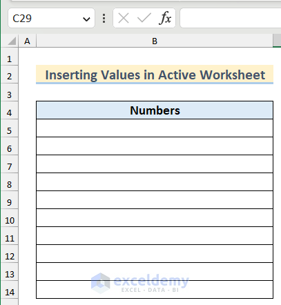 Dataset to Insert Values in ActiveWorksheet