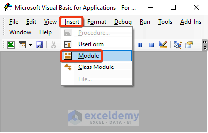 Go to VBA module from the Insert tab