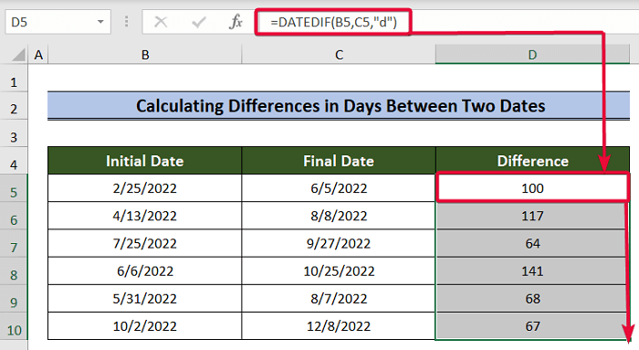 calculating difference in days formula to use datedif function in excel