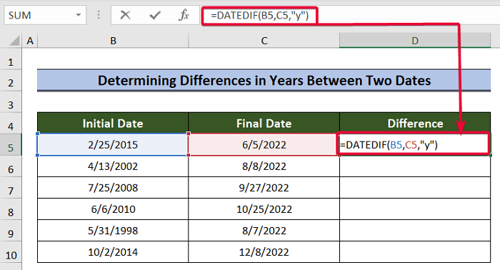 writing in formula to use datedif function in excel
