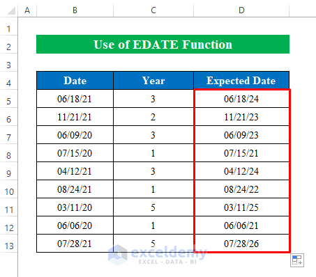 Use EDATE Function to Calculate Date, Month, and Year