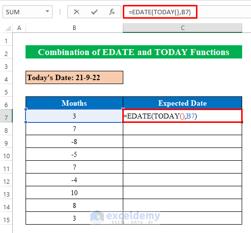 Utilize EDATE and TODAY Functions to Calculate from Today's Date
