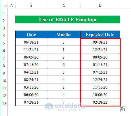 Use EDATE Function to Calculate Date, Month, and Year