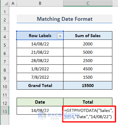 Insert Dates for GETPIVOTDATA Function in Excel