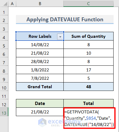 Insert Dates for GETPIVOTDATA Function in Excel