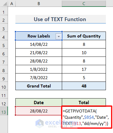 Insert Dates for GETPIVOTDATA Function in Excel