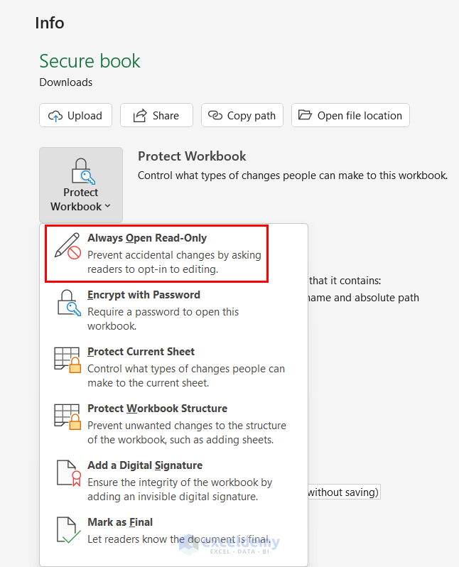 Always Open Read-Only Option for Microsoft excel security tips
