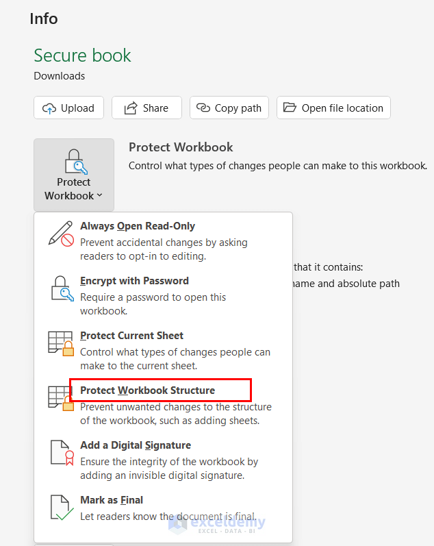 protect workbook structure Microsoft excel security tips
