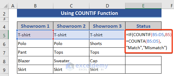 Compare more than two columns with Excel COUNTIF function