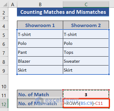 Apply ROWS function to mismatches in Excel