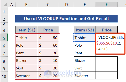 Excel VLOOKUP function to Compare two columns