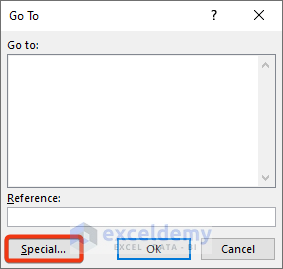 Go To dialog box in Excel