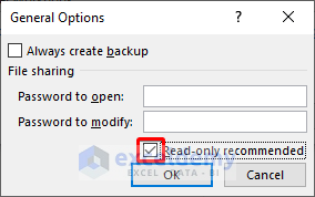 Select Read only option before save in Excel