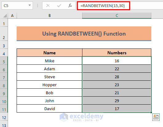 Generate Random Numbers without decimal Places in Excel