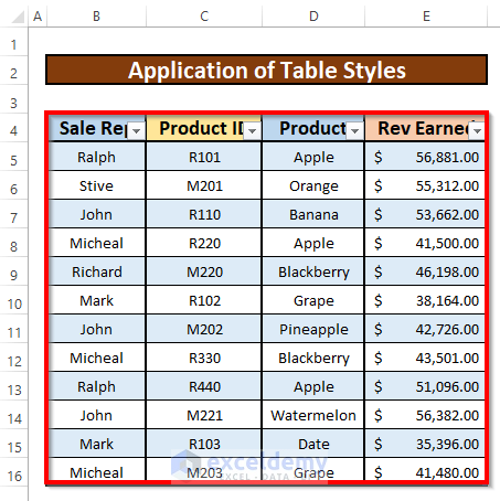 Apply Table Styles to Highlight Every Other Row