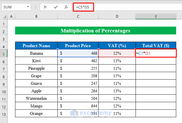 Multiply Percentages in Excel