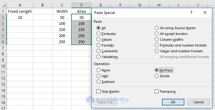 Paste Special multiply in Excel