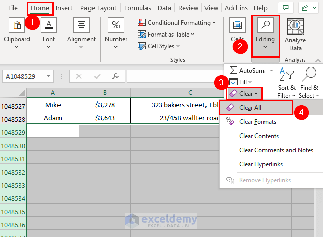 Using Clear All Excel Command to reduce Excel file size