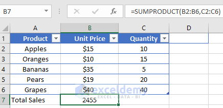 SUMPRODUCT function in Excel