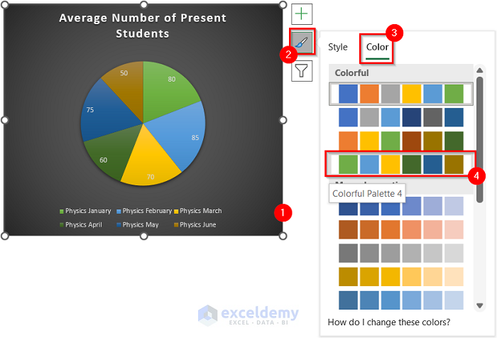 Changing Color of Pie Chart in Excel