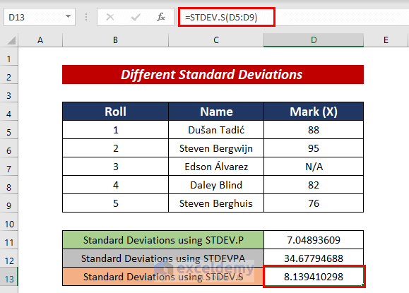 Calculating Different Types of Standard Deviations in Excel