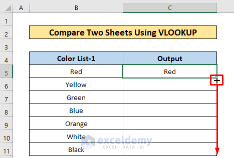 Use Fill Handle Tool to Compare Two Excel Sheets Using VLOOKUP