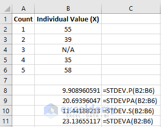 how to calculate standard deviation in excel