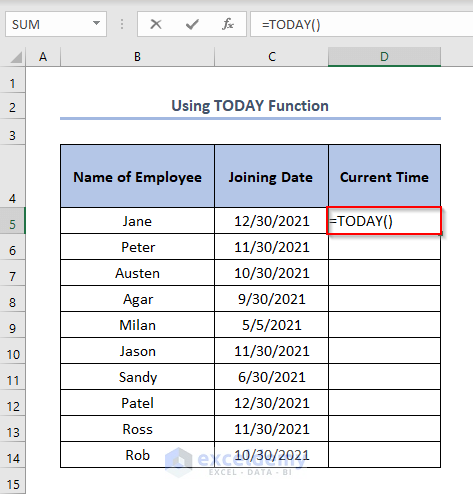 Using TODAY Function to Calculate Number of Days between Two Dates in Excel