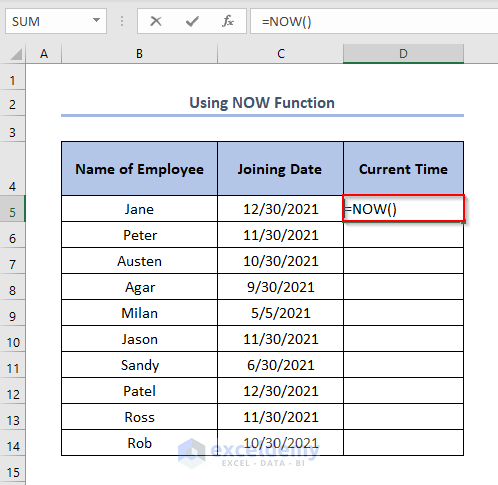 Using NOW Function to Calculate Number of Days between Two Dates in Excel