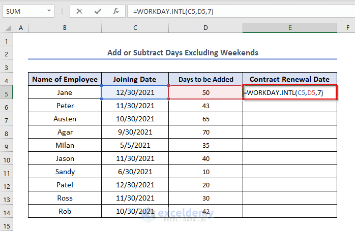 Add/Subtract Days Excluding Weekends