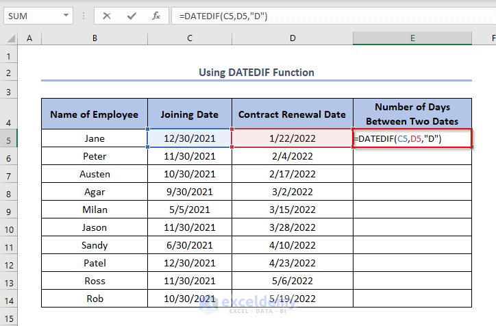 Utilizing DATEDIF Function to Calculate Number of Days between Two Dates in Excel