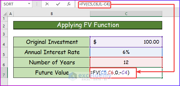 Applying FV Function to Use Compound Interest Formula in Excel
