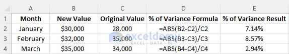Calculate Percentage Variance in Excel