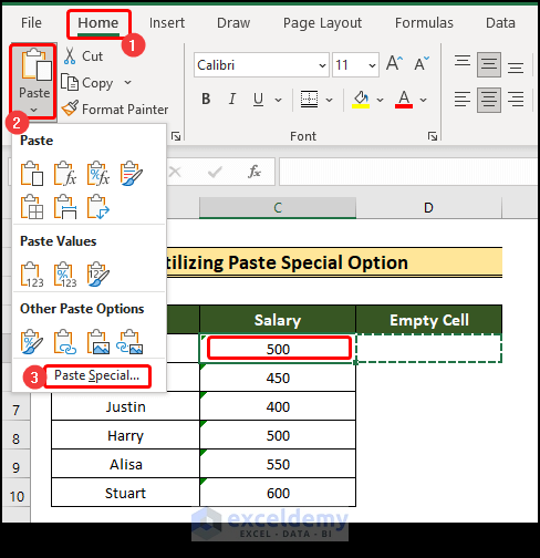 selecting special paste command to convert text to numbers in excel 