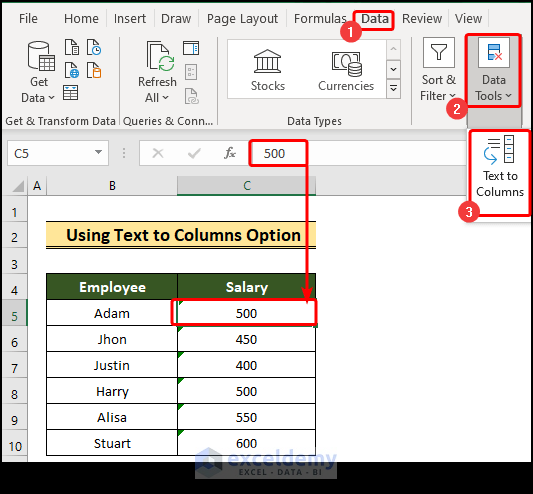 applying text to columns option to convert text to numbers in excel 