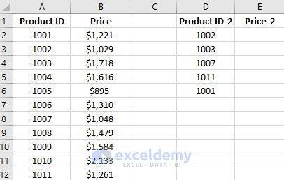 Match Two Columns in Excel and Return a Third - Dataset