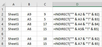excel reference cell in another sheet based on cell value