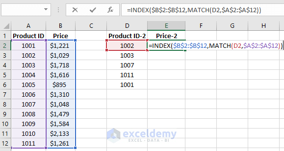 excel formula to compare two columns and return a value