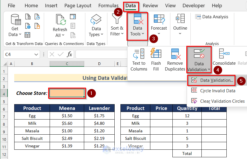 Using Data Validation Feature with VLOOKUP Function and IF Condition