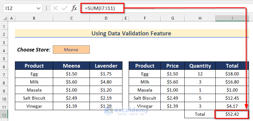 Excel VLOOKUP Function with IF Condition by Using Data Validation Feature